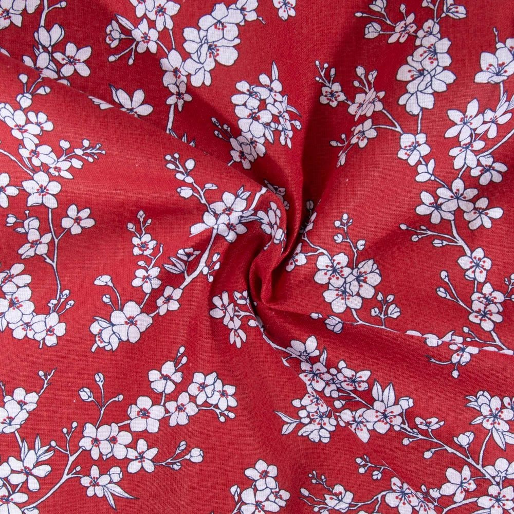 Chouchou Fleurs de Cerisier Rouge - Accessoire Cheveux Artisanal "Popsie"