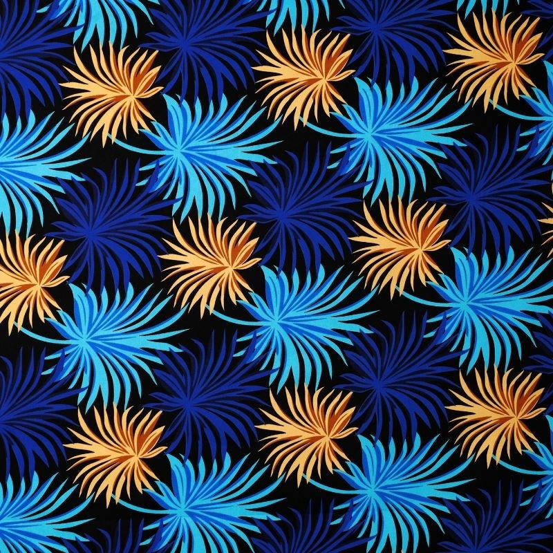 Wax Scrunchie - Blue Gold Tropical Zebra