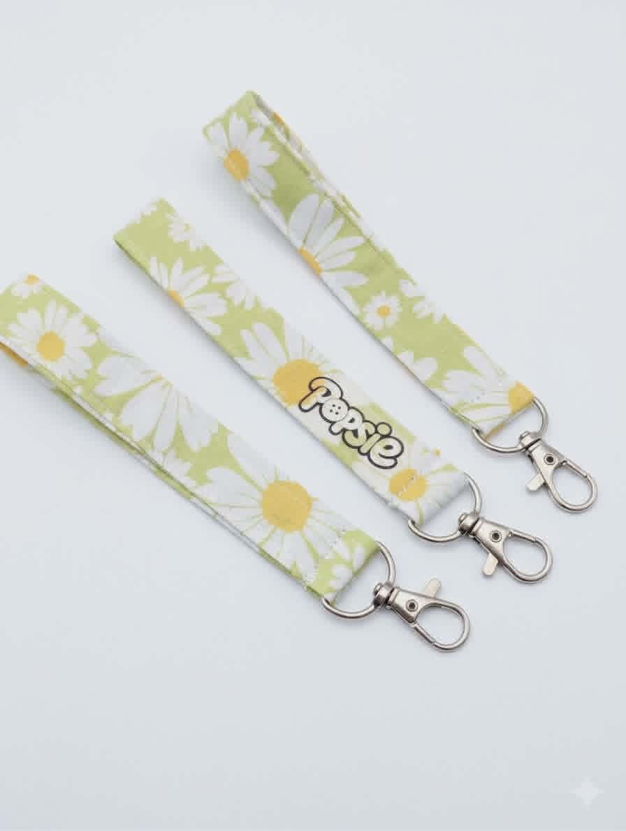 Porte-clé dragonne tissu marguerite — accessoire fait main