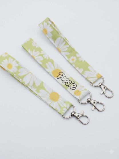 Porte-clé dragonne tissu marguerite — accessoire fait main