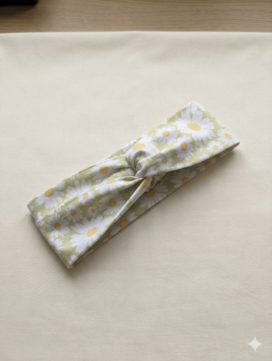 Headband en tissus - Motif Marguerite