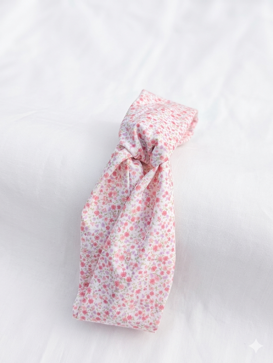 Headband en tissus - Motif petites fleurs roses