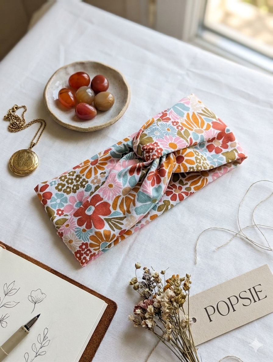Headband en tissus - Motif Rétro fleuri