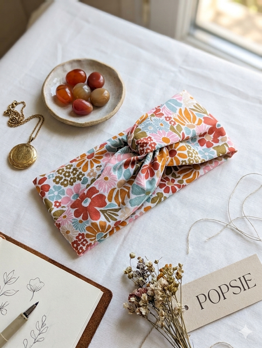Headband en tissus - Motif Rétro fleuri
