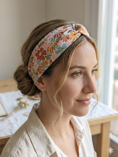 Headband en tissus - Motif Rétro fleuri