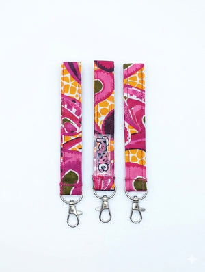 Porte-clé dragonne tissu motif graphique coloré — accessoire fait main