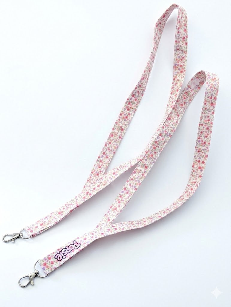 Tour de cou porte-clés tissu floral printanier — lanyard fait main