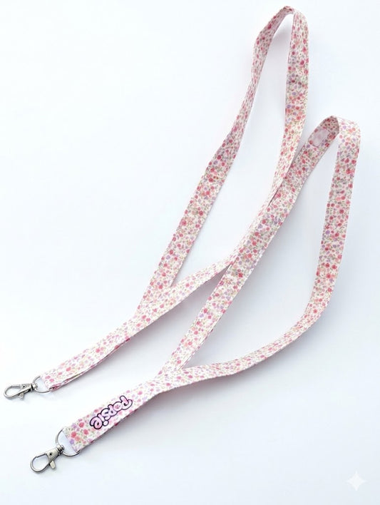 Tour de cou porte-clés tissu floral printanier — lanyard fait main