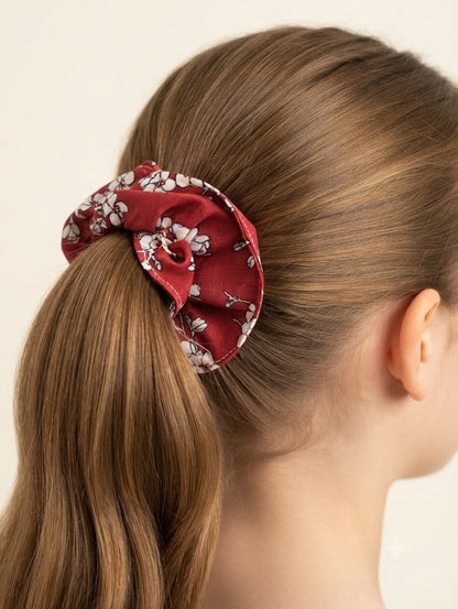 Chouchou Fleurs de Cerisier Rouge - Accessoire Cheveux Artisanal "Popsie"