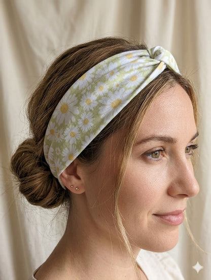 Headband en tissus - Motif Marguerite