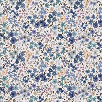 Portefeuille compagnon « Iris » bleu jean en velours côtelé et fleurs champêtres