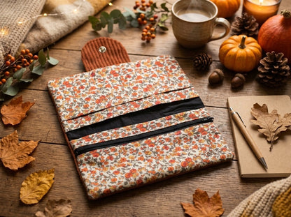 Portefeuille compagnon « Brume d'Automne » en velours côtelé & tissu fleuri | Fait main