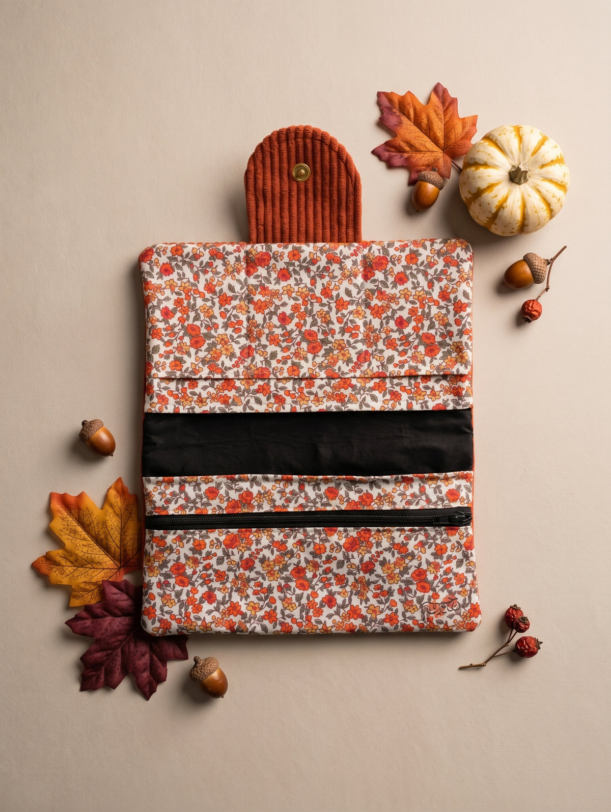 Portefeuille Compagnon Velours Côtelé Terracotta — Collection Brume d'Automne