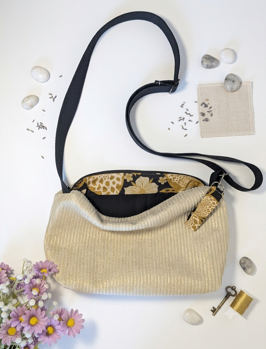 Sac à Main Bandoulière Velours Côtelé Doré - Le Velouté Sable d'Or