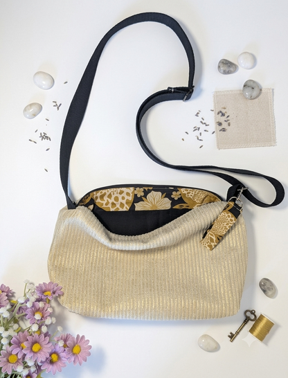 Sac à Main Bandoulière Velours Côtelé Doré - Le Velouté Sable d'Or
