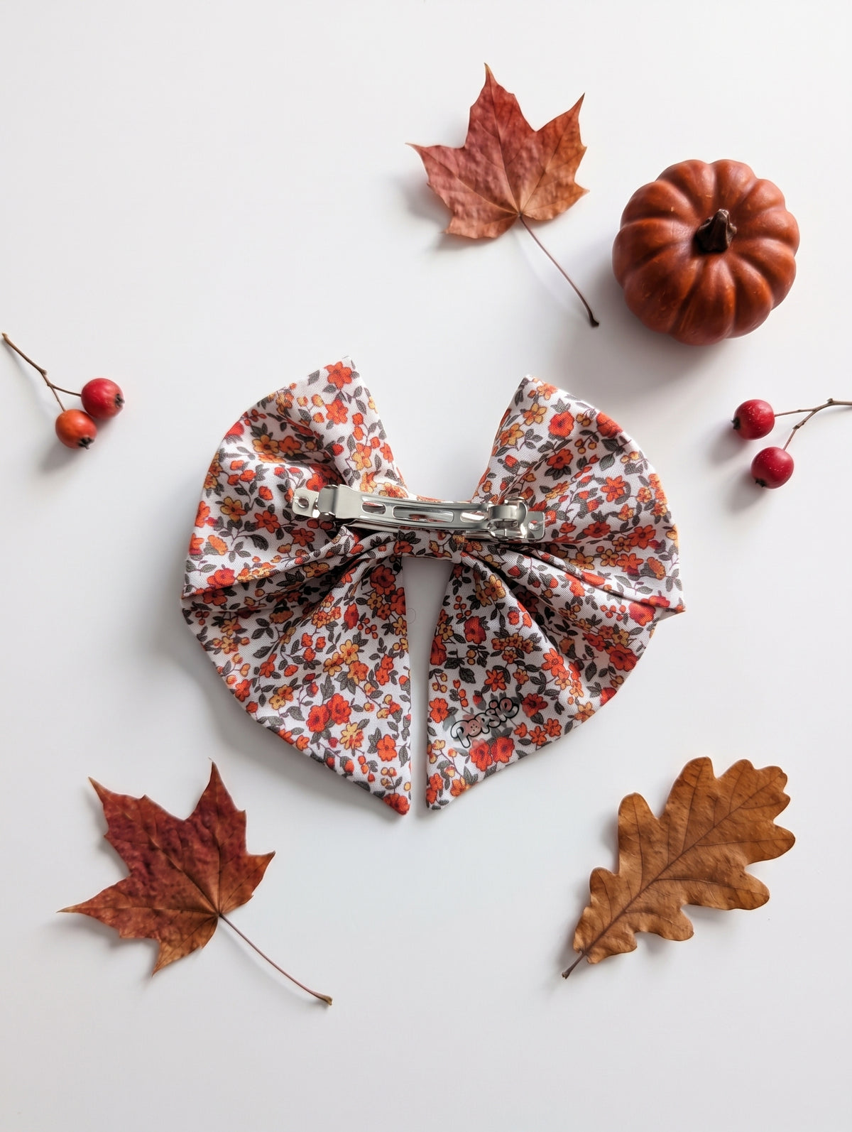 Barrette Nœud Cheveux Motif Floral d'Automne — Collection Brume d'Automne