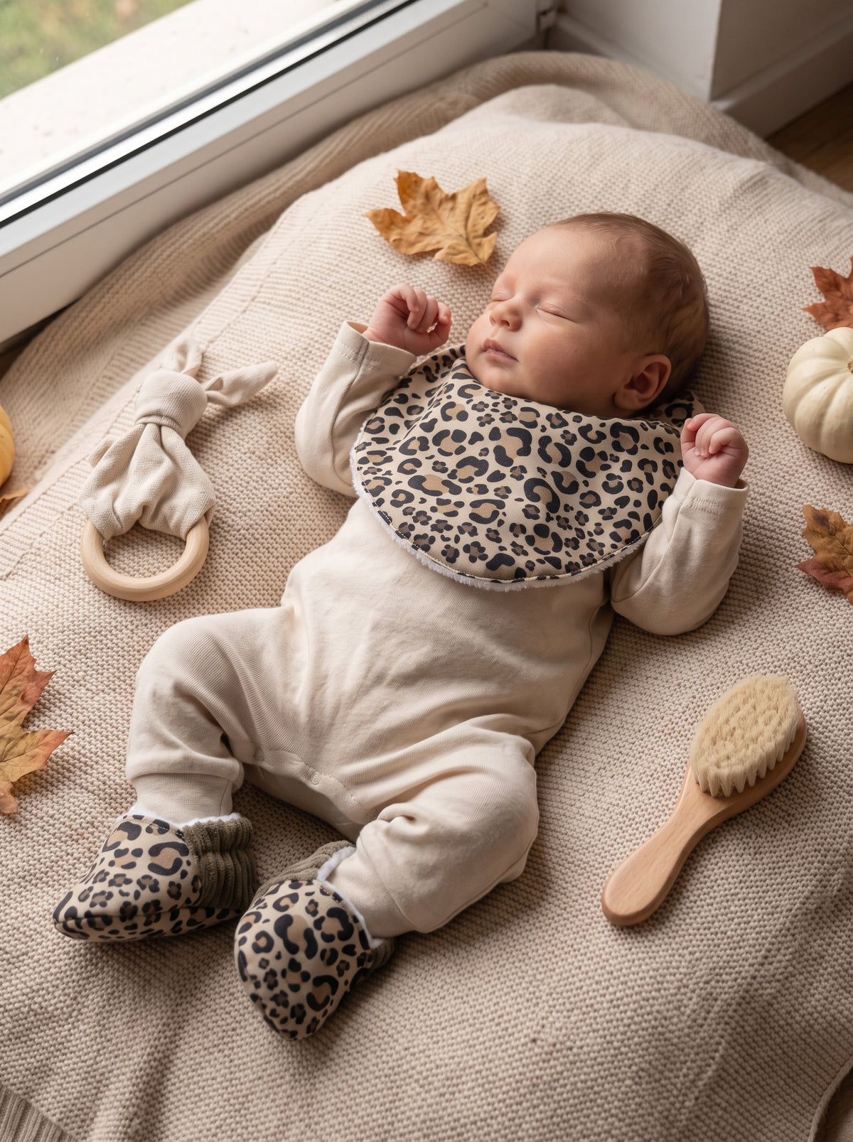 Ensemble Bavoir Bandana & Chaussons Bébé Léopard Taille 0-3 mois — Collection Bejah