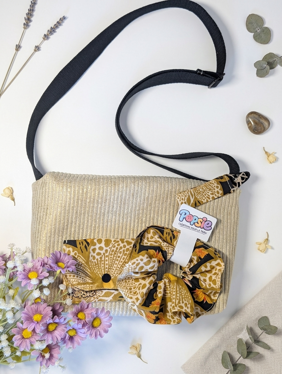 Sac à Main Bandoulière Velours Côtelé Doré - Le Velouté Sable d'Or