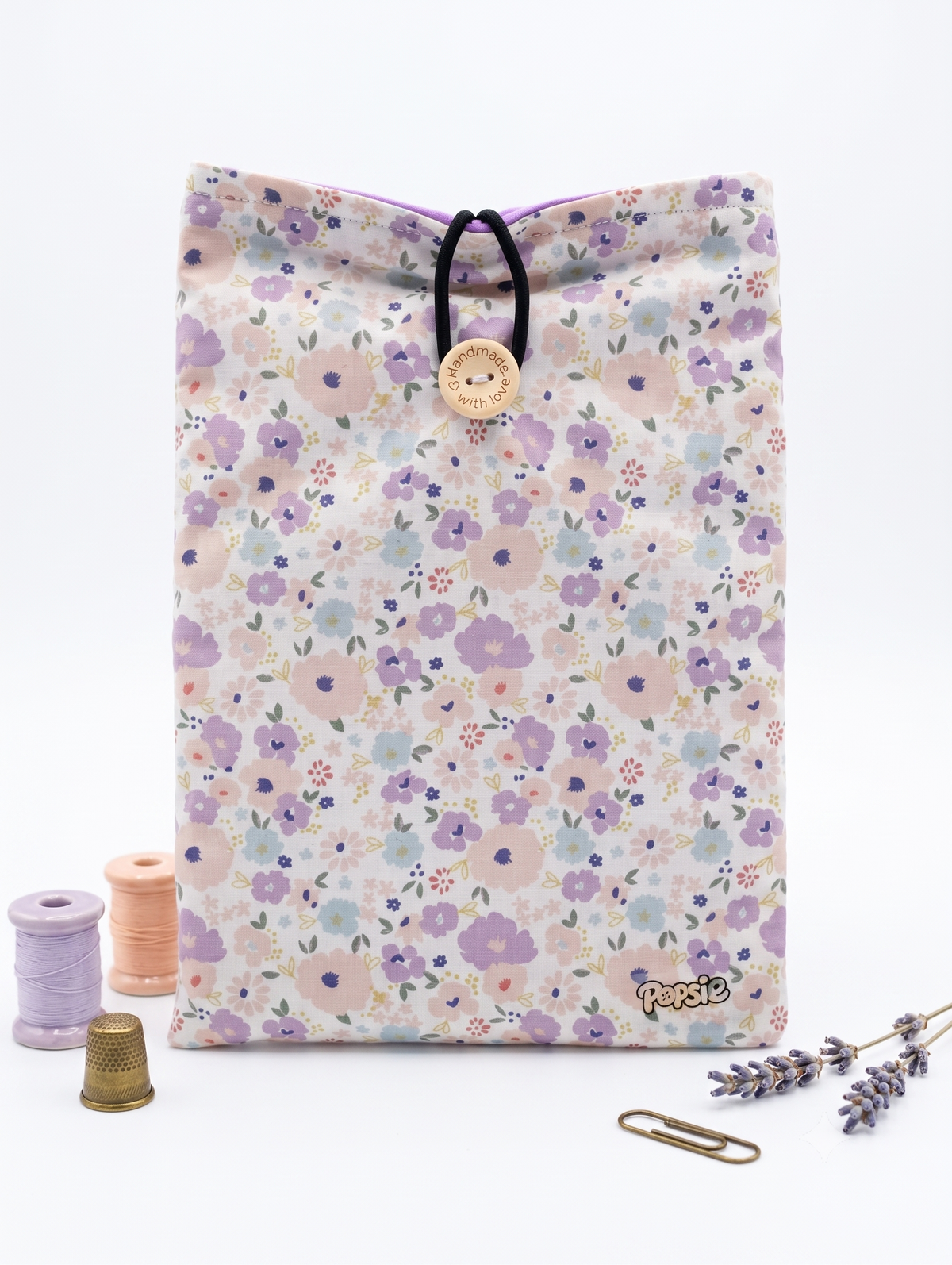 Pochette à Livre de poche "Melania" Lilas – Housse de Protection Livre en Tissu Floral Artisanale