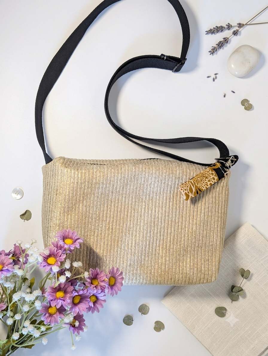 Sac à Main Bandoulière Velours Côtelé Doré - Le Velouté Sable d'Or