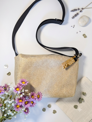 Sac à Main Bandoulière Velours Côtelé Doré - Le Velouté Sable d'Or
