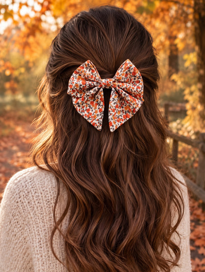 Barrette Nœud Cheveux Motif Floral d'Automne — Collection Brume d'Automne