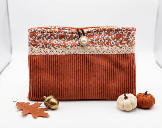 Pochette à Livre Velours Côtelé Terracotta — Collection Brume d'Automne