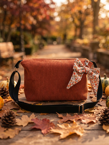 Sac à main Bandoulière Velours Côtelé Terracotta — Collection Brume d'Automne