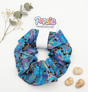 Chouchou Cheveux Motif Plume de Paon & Doré - Paon Féerique