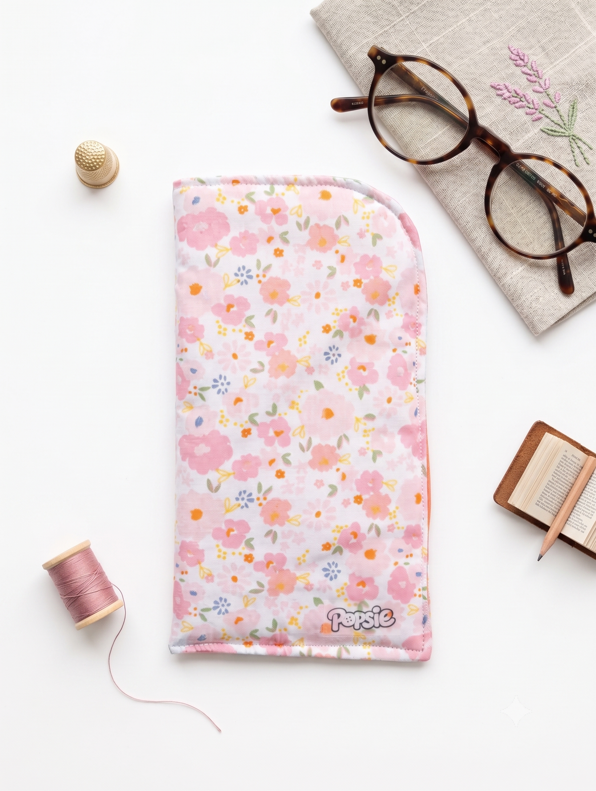 Etui à Lunettes de Vue et Soleil en Tissu -Mélania Rose– Pochette Souple Artisanale Popsie
