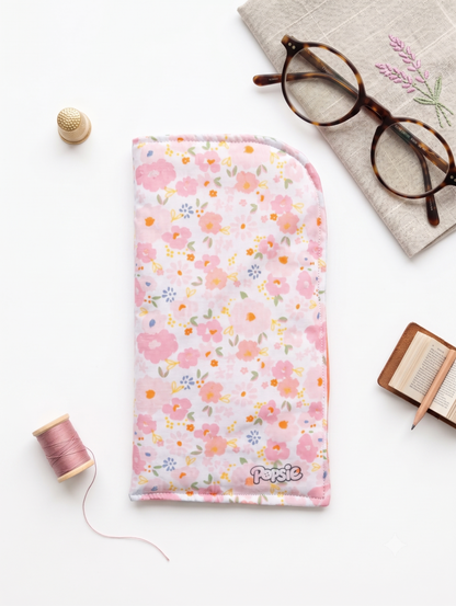 Etui à Lunettes de Vue et Soleil en Tissu -Mélania Rose– Pochette Souple Artisanale Popsie