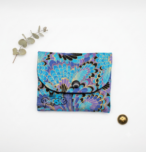 Porte-Cartes Tissu Motif Plume de Paon & Doré - Paon Féerique