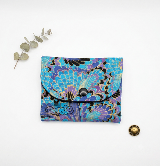 Porte-Cartes Tissu Motif Plume de Paon & Doré - Paon Féerique