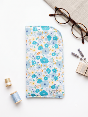 Etui à Lunettes de Vue et Soleil en Tissu - Mélania Bleue– Pochette Souple Artisanale Popsie