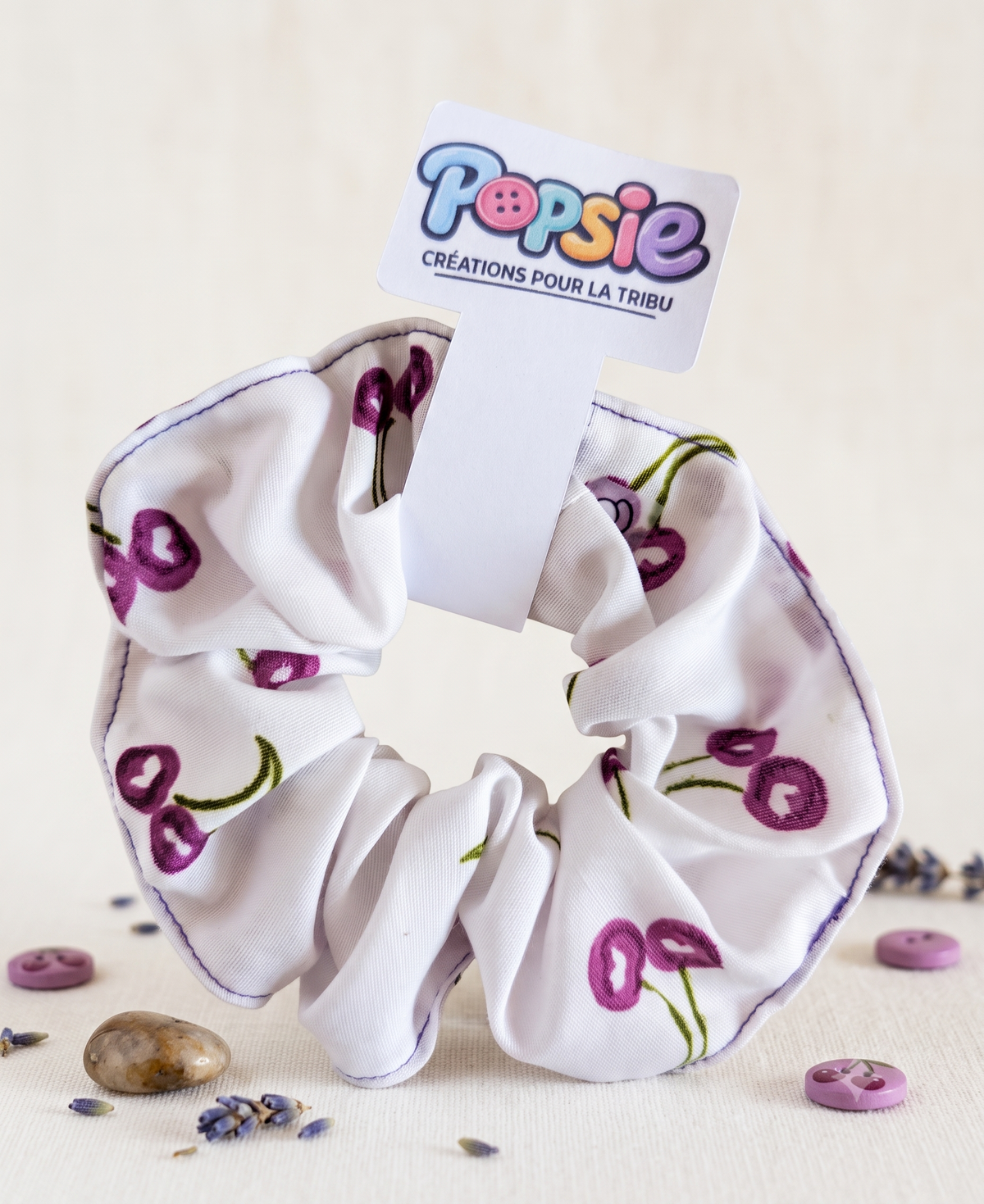 Chouchou Cheveux Motif Cerise & Violet - Cerise Violette