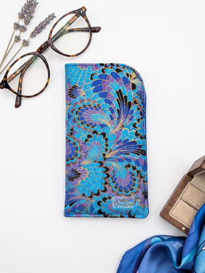 Etui à Lunettes de Vue et Soleil en Tissu - Paon Féérique – Pochette Souple Artisanale Popsie