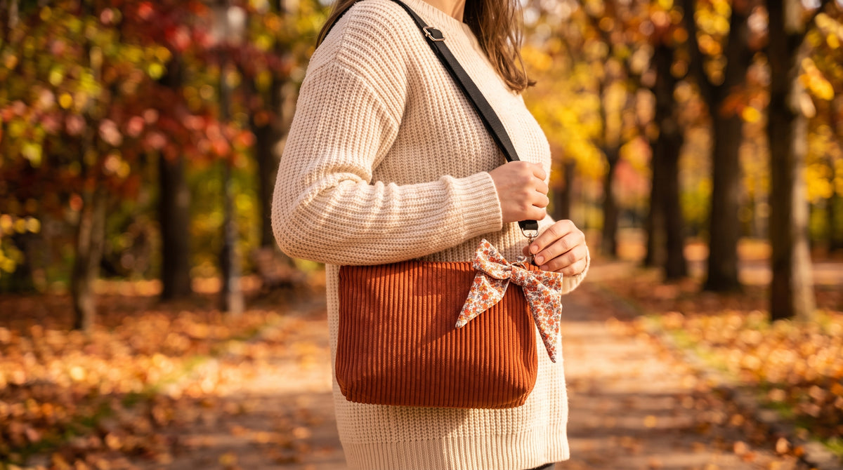 Sac à main Bandoulière Velours Côtelé Terracotta — Collection Brume d'Automne