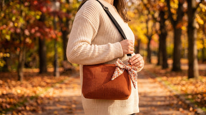 Sac à main Bandoulière Velours Côtelé Terracotta — Collection Brume d'Automne