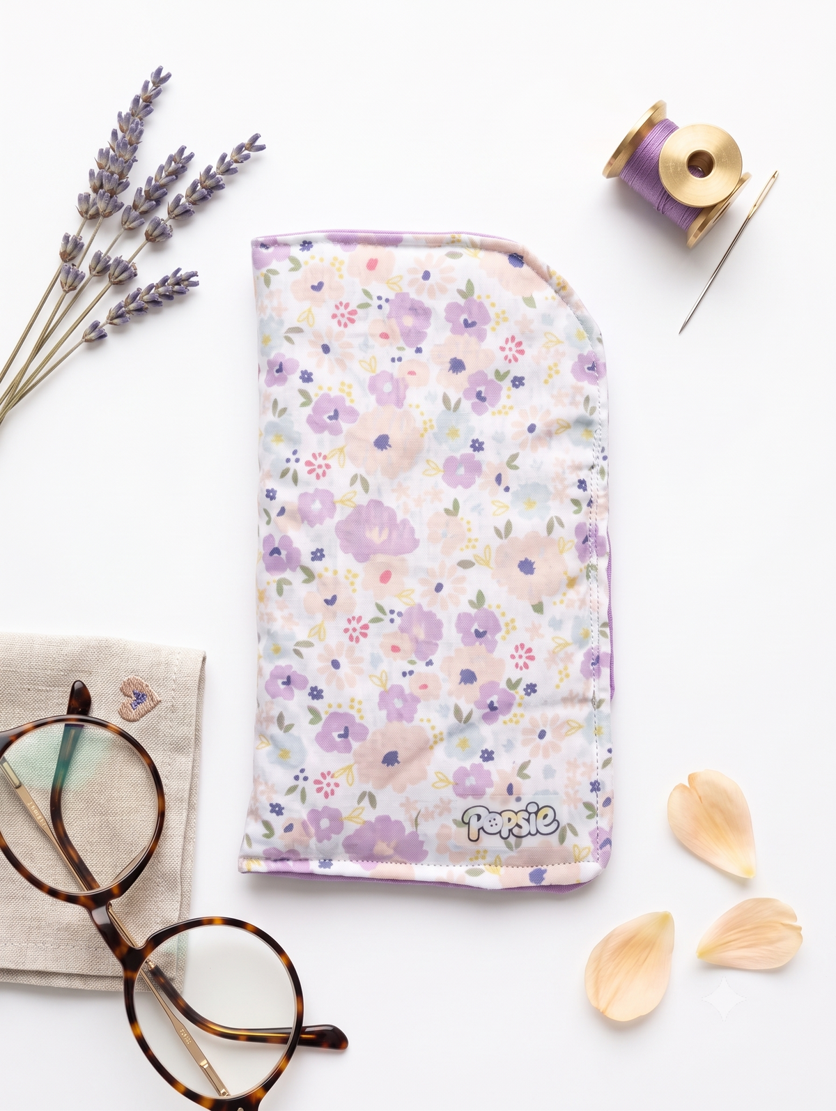 Etui à Lunettes de Vue et Soleil en Tissu - Mélania Lilas– Pochette Souple Artisanale Popsie
