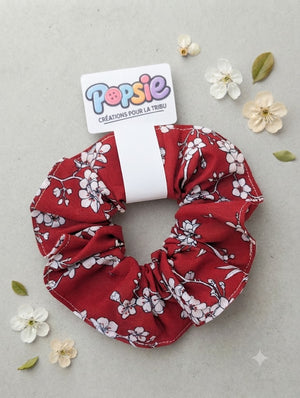 Chouchou Fleurs de Cerisier Rouge - Accessoire Cheveux Artisanal 