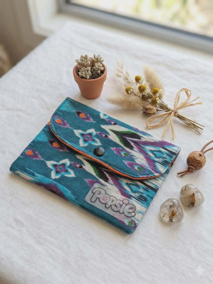Porte-cartes tissu tissé ikat ethnique — accessoire fait main