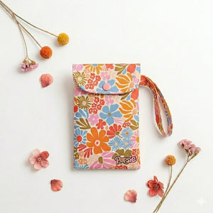 Pochette téléphone tissu rétro fleuri — housse fait main