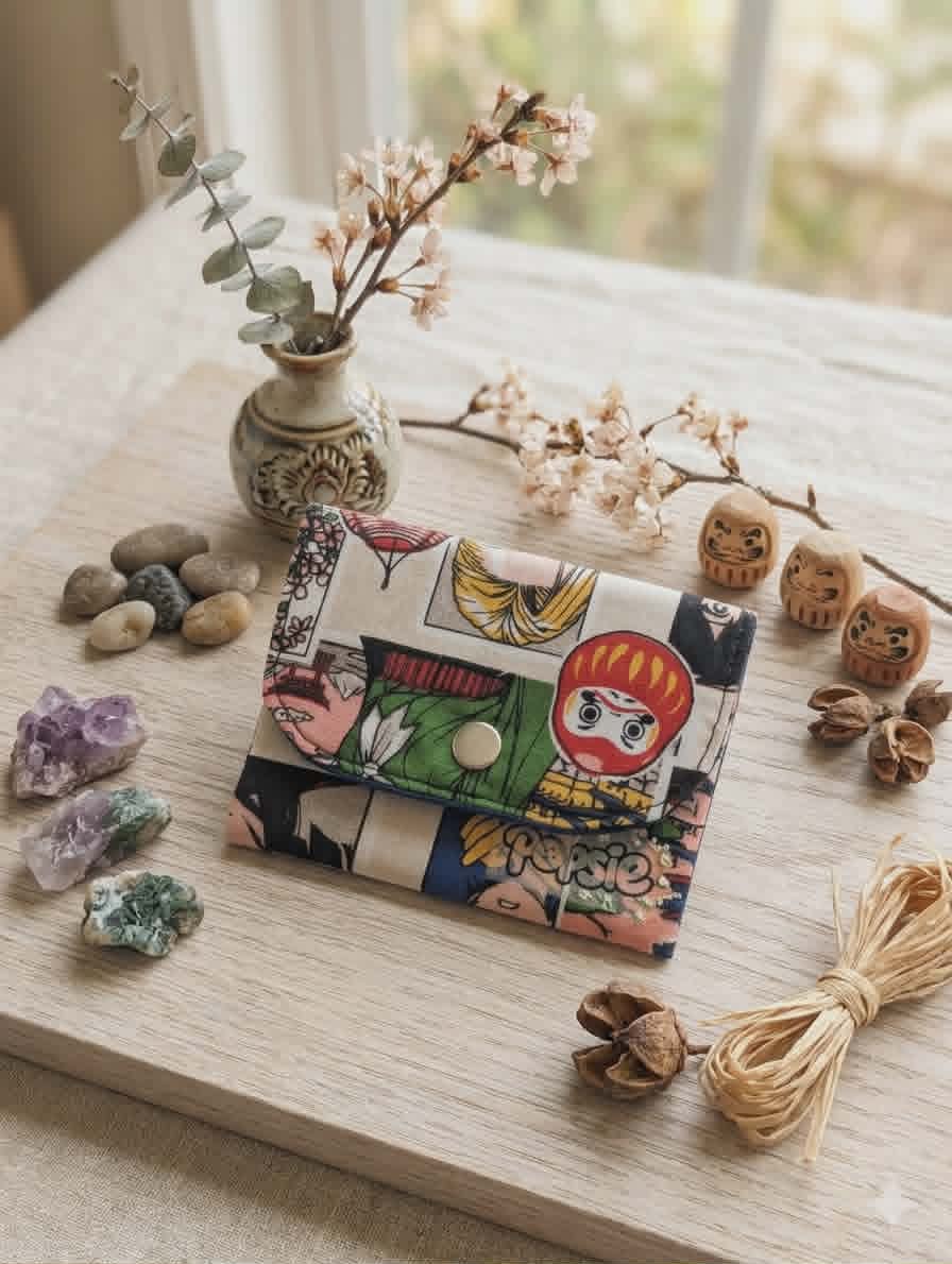 Porte-cartes tissu Escale à Tokyo — accessoire fait main style japonais