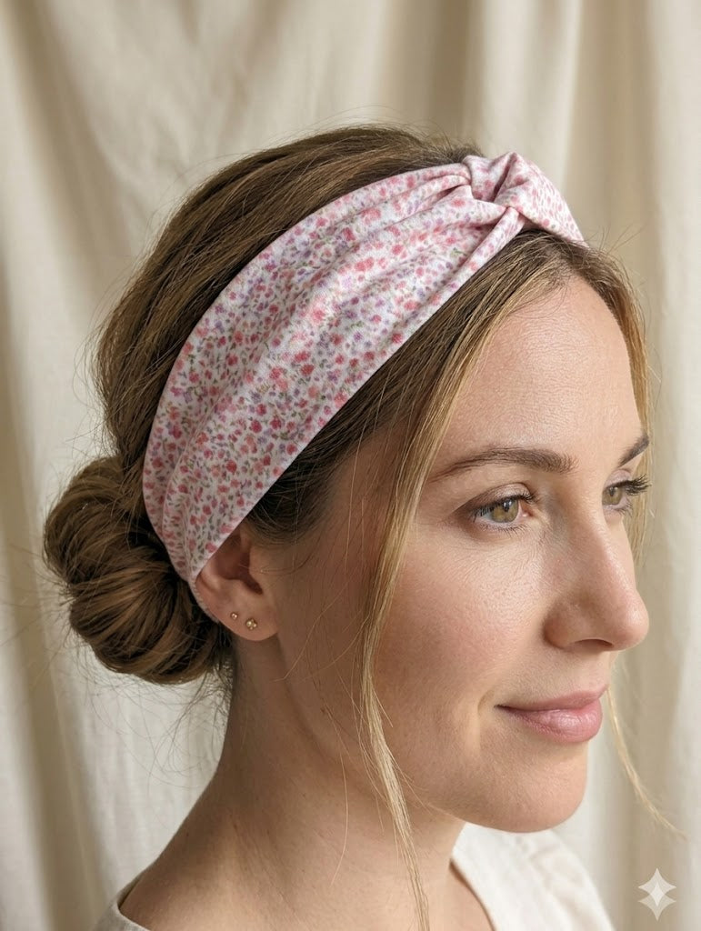 Headband en tissus - Motif petites fleurs roses