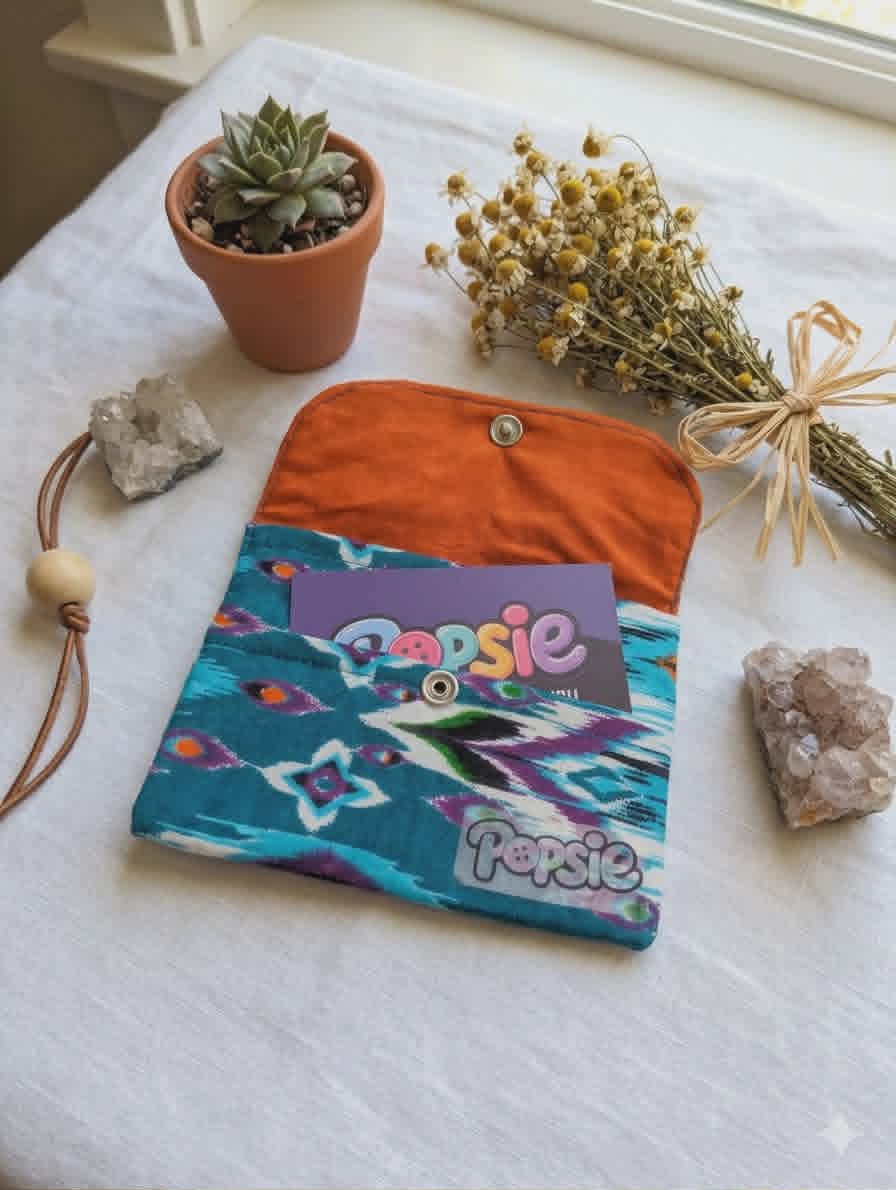 Porte-cartes tissu tissé ikat ethnique — accessoire fait main