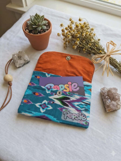 Porte-cartes tissu tissé ikat ethnique — accessoire fait main